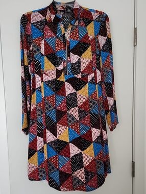 Sfera Collection Multicolor Patchwork Long-Sleeve Dress